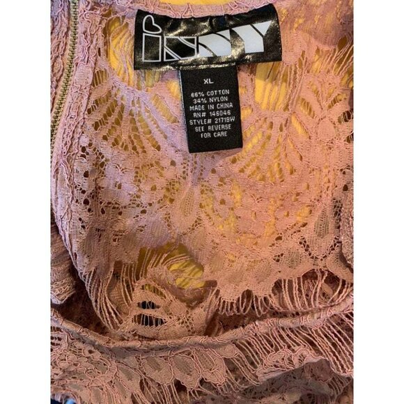 INNY Dusty Rose Lace Top Cold Shoulders Split Back Zipper Size XL - Picture 6 of 6